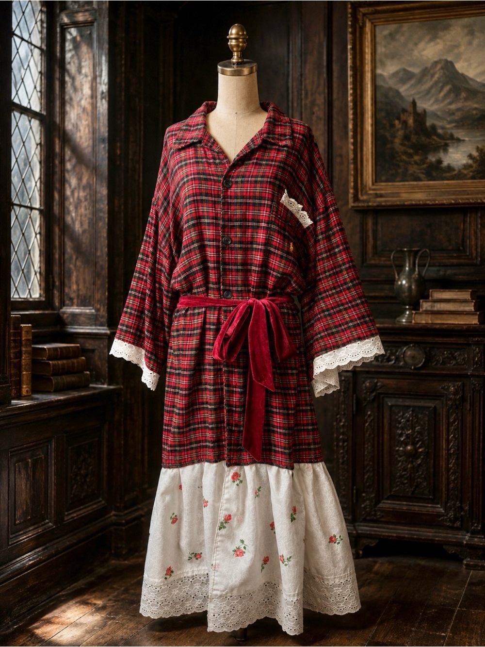 VINTAGE Ralph Lauren Polo robe prairie dress cotton plaid flannel maxi ruffle